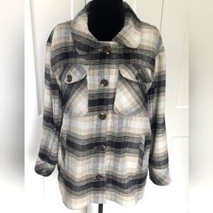 Kensie Flannel Shacket Women’s Size L Casual Button Down Fall Oversized EUC!